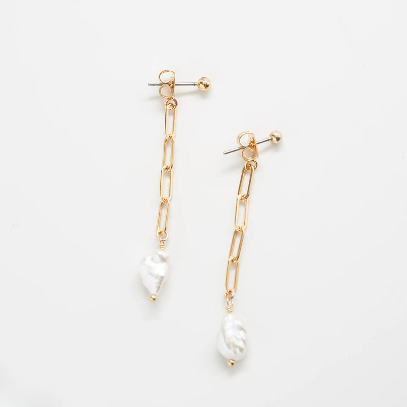 Gold Pearl Chain Jacket Earrings - Proper