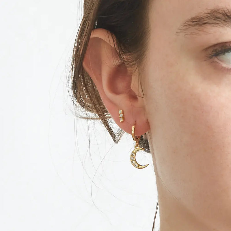 CZ Crescent Moon Huggie Earrings - Proper