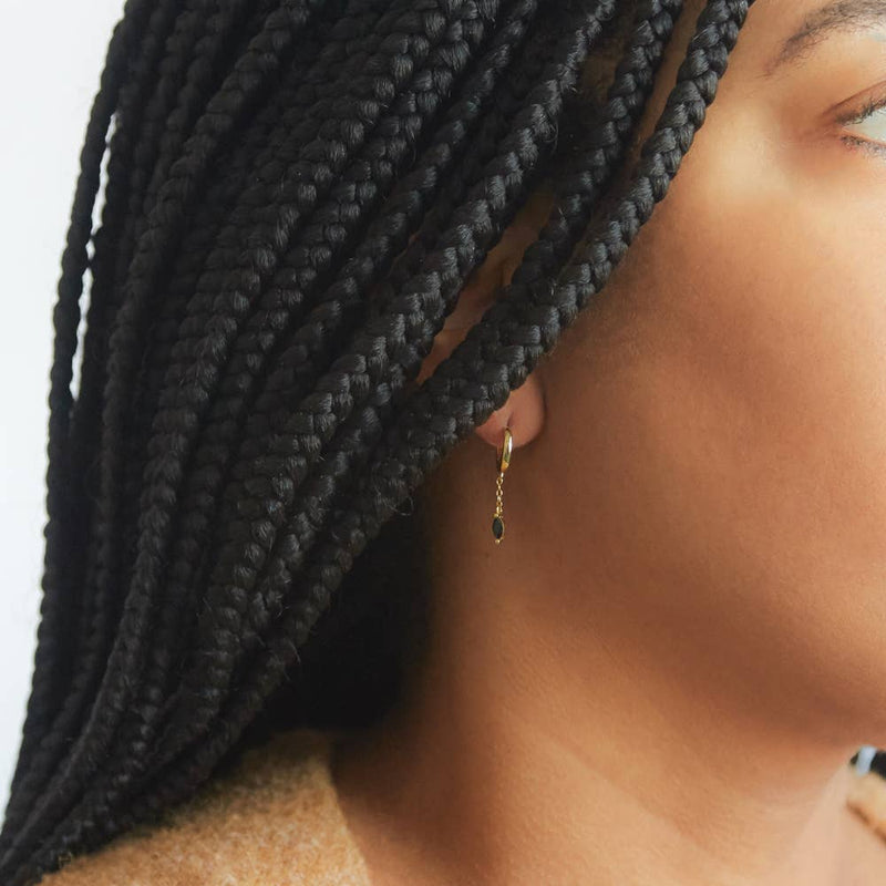 Black CZ Short Chain Huggie Earrings - Proper