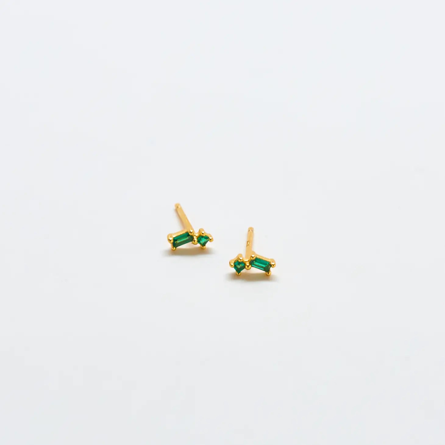 Green Geo Baguette Gold Studs - Proper