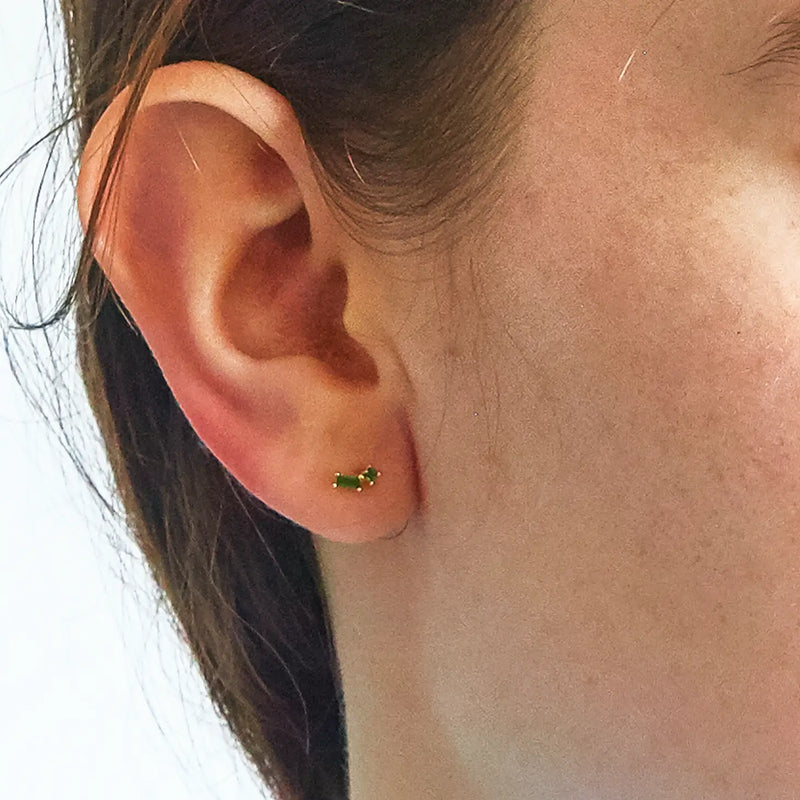 Green Geo Baguette Gold Studs - Proper